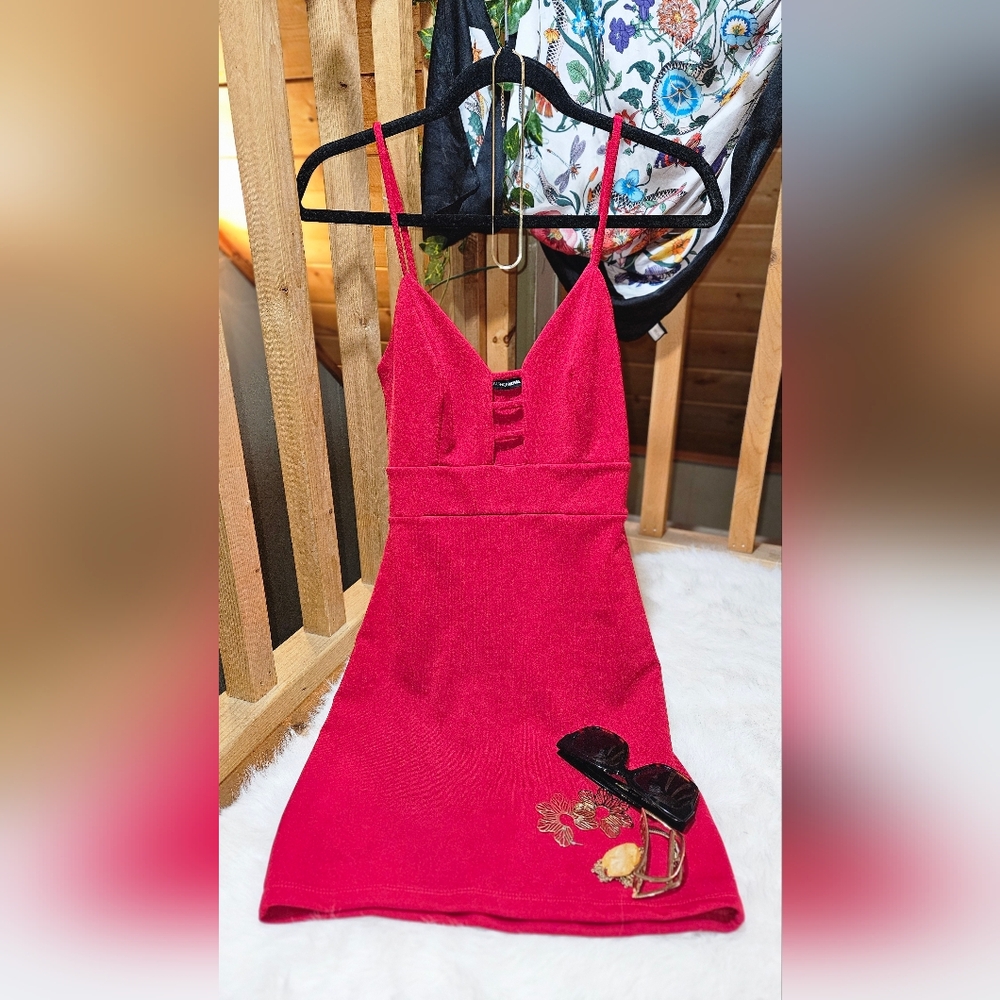 Red Sleeveless Dress with Embroidered Detail